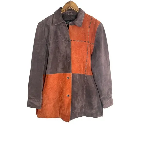 Vtg Jerry Lewis Womens Patchwork Leather Jacket Sz S Boxy Rodeo Western Longer - Picture 1 of 9